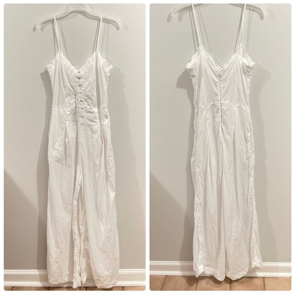 Free People Pants - Free People White Crepe Wide Leg Eileen Jumpsuit Size 10 NWOT